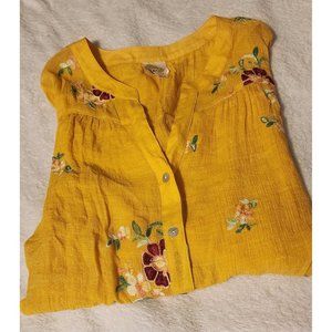 Fig And Flower Roll Floral Blouse Knot Tie Button Down V Neck Plus Size 2xl